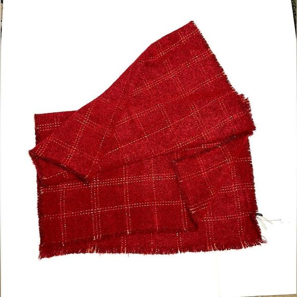 NWT Talbots Red Wrap Scarf Metallic Windowpane Large Chunky New - Picture 4 of 10